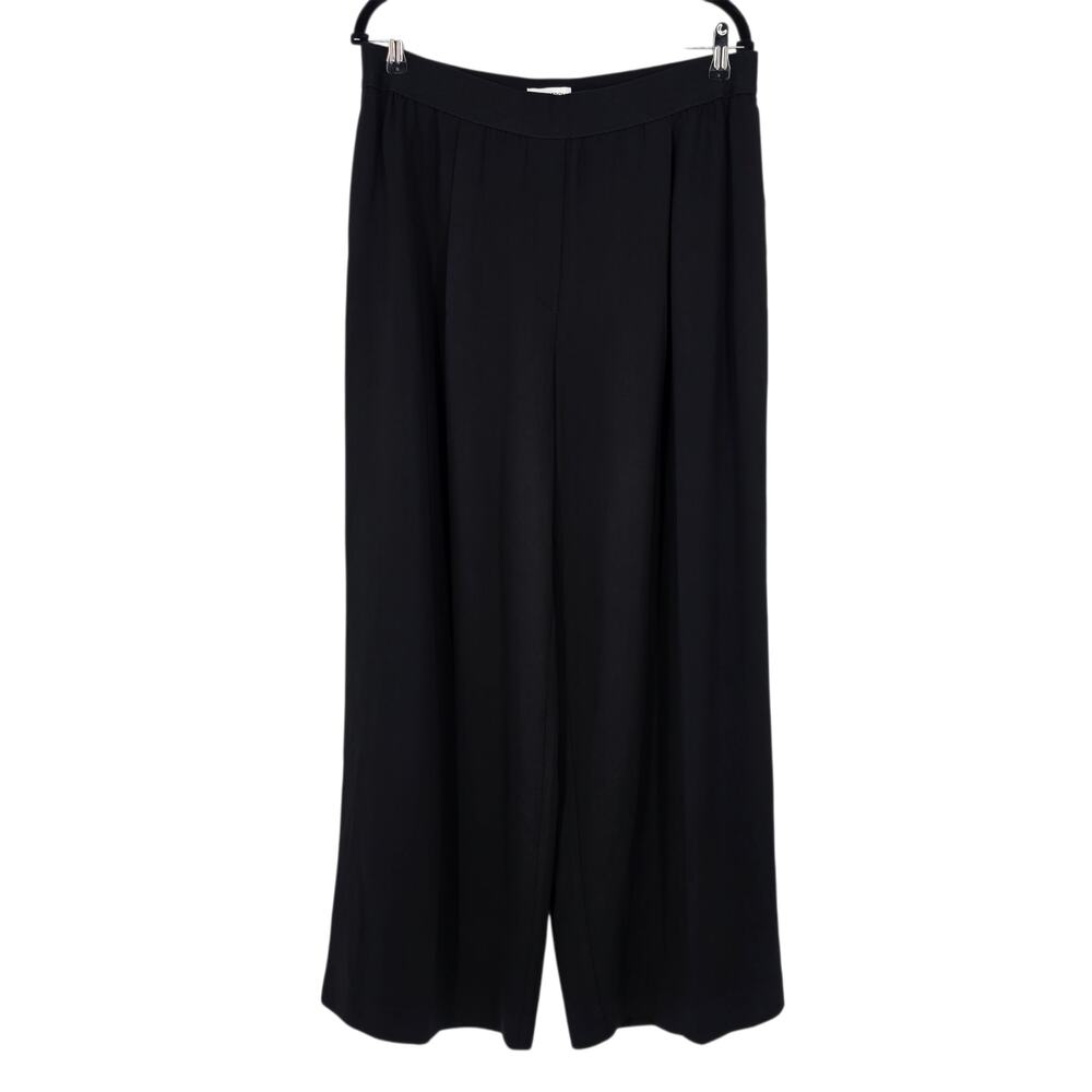 NWT Nordstrom Black Pleat Front Pull On High Rise Wide Leg Trouser Pants Size L
